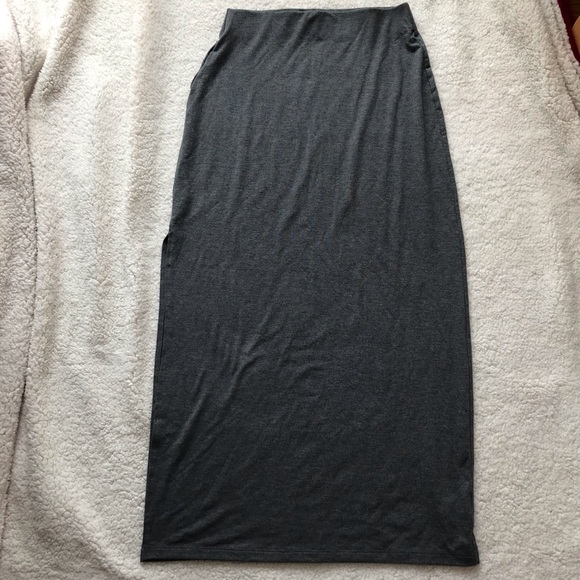 Gray Maxi Skirt with Slit - Picture 2 of 8
